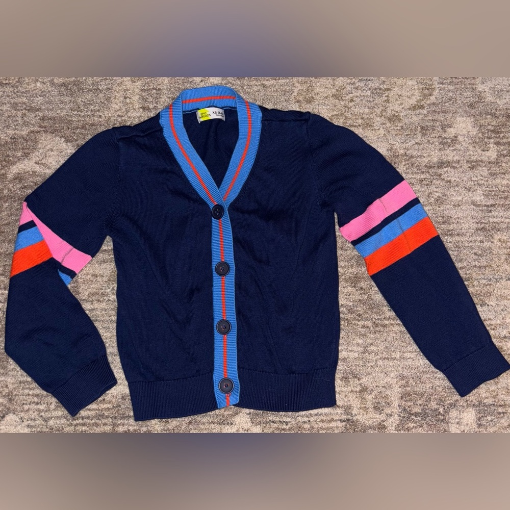 Epic Threads Kids Navy Cardigan with Pink and Orange Accents